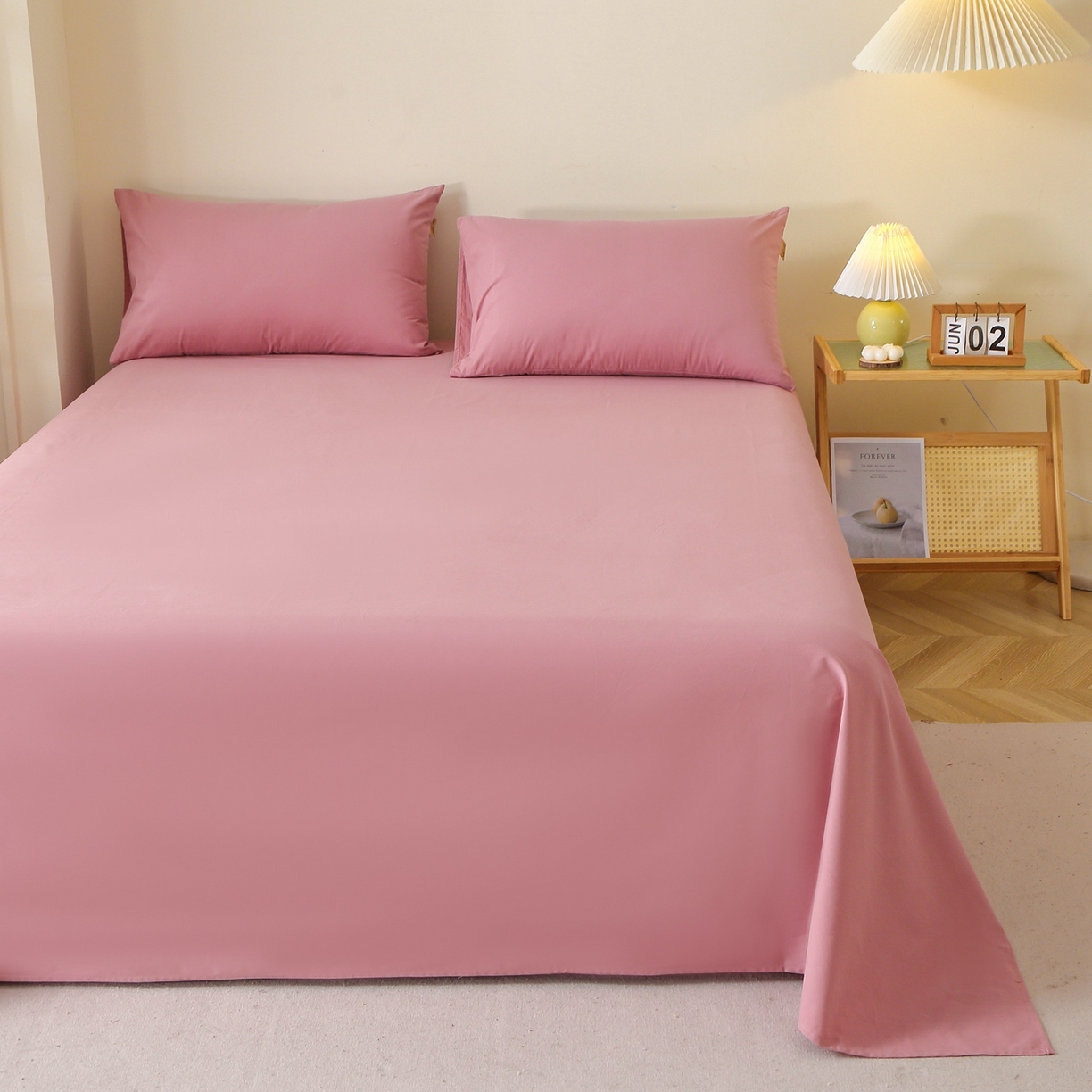 91家纺网 家纺一手货源 找家纺 晶缦家纺 2025新款100%纯棉13376纯色喷气全棉磨毛四件套和单品被套床单床笠枕套-单床单 暖芸馨-山黎豆红