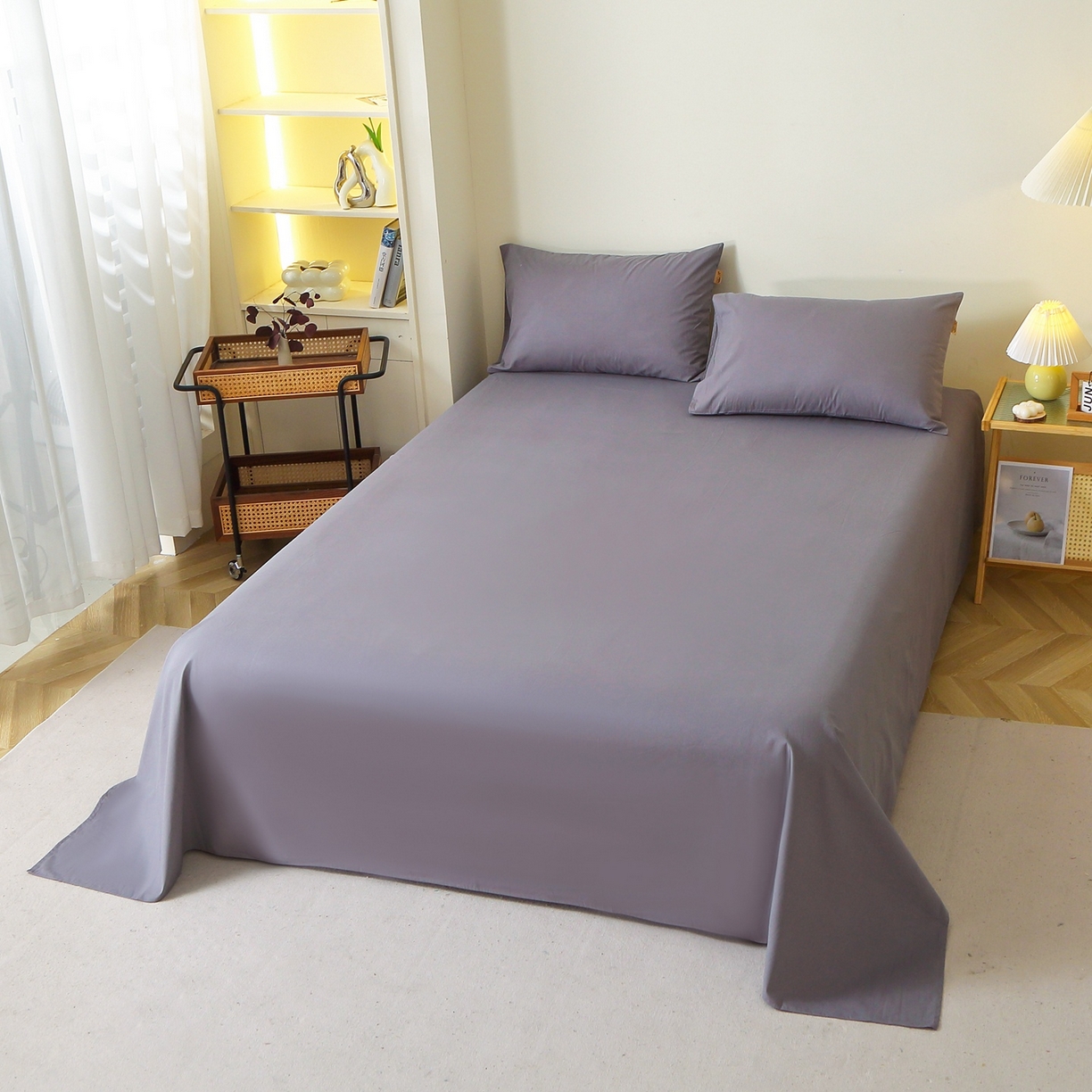 91家纺网 家纺一手货源 找家纺 晶缦家纺 2025新款100%纯棉13376纯色喷气全棉磨毛四件套和单品被套床单床笠枕套-单床单 暖芸馨-深青灰