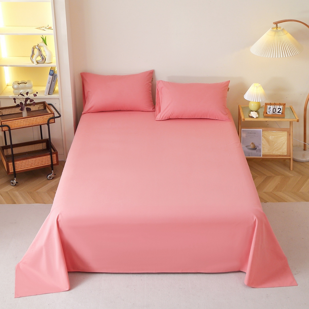 91家纺网 家纺一手货源 找家纺 晶缦家纺 2025新款100%纯棉13376纯色喷气全棉磨毛四件套和单品被套床单床笠枕套-单床单 暖芸馨-蕊红玉