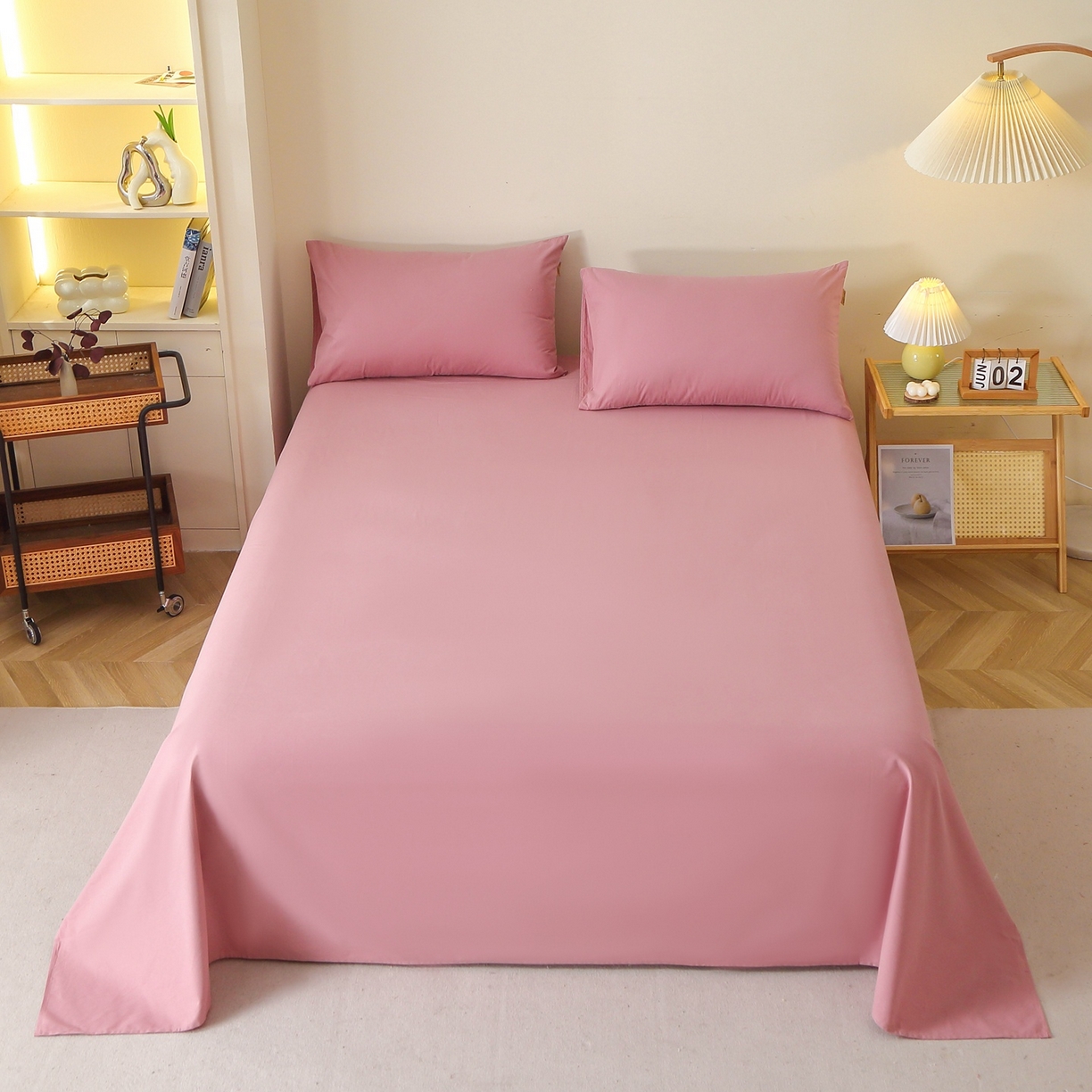 91家纺网 家纺一手货源 找家纺 晶缦家纺 2025新款100%纯棉13376纯色喷气全棉磨毛四件套和单品被套床单床笠枕套-单床单 暖芸馨-山黎豆红