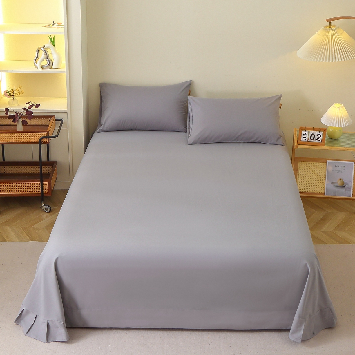 91家纺网 家纺一手货源 找家纺 晶缦家纺 2025新款100%纯棉13376纯色喷气全棉磨毛四件套和单品被套床单床笠枕套-单床单 暖芸馨-浅青灰