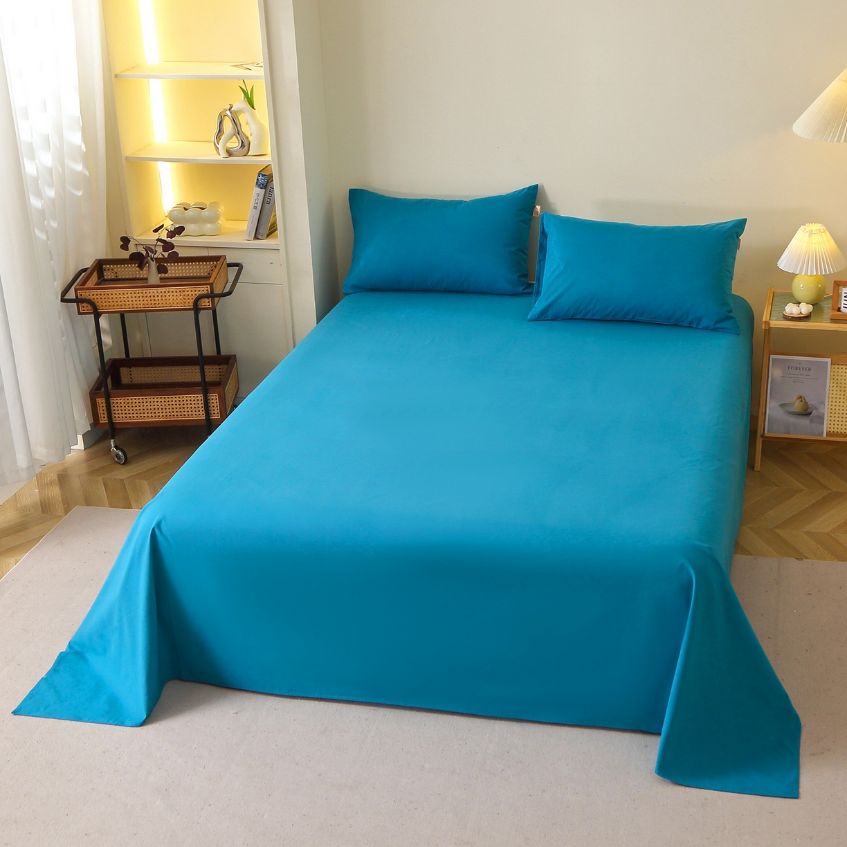 91家纺网 家纺一手货源 找家纺 晶缦家纺 2025新款100%纯棉13376纯色喷气全棉磨毛四件套和单品被套床单床笠枕套-单床单 暖芸馨-云山蓝