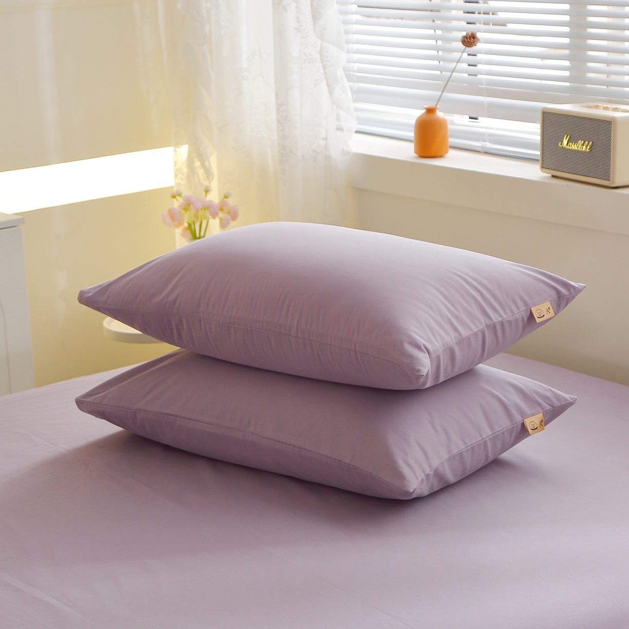 91家纺网 家纺一手货源 找家纺 晶缦家纺 2025新款100%纯棉13376纯色喷气全棉磨毛四件套和单品被套床单床笠枕套-单床单 暖芸馨-浅陌紫