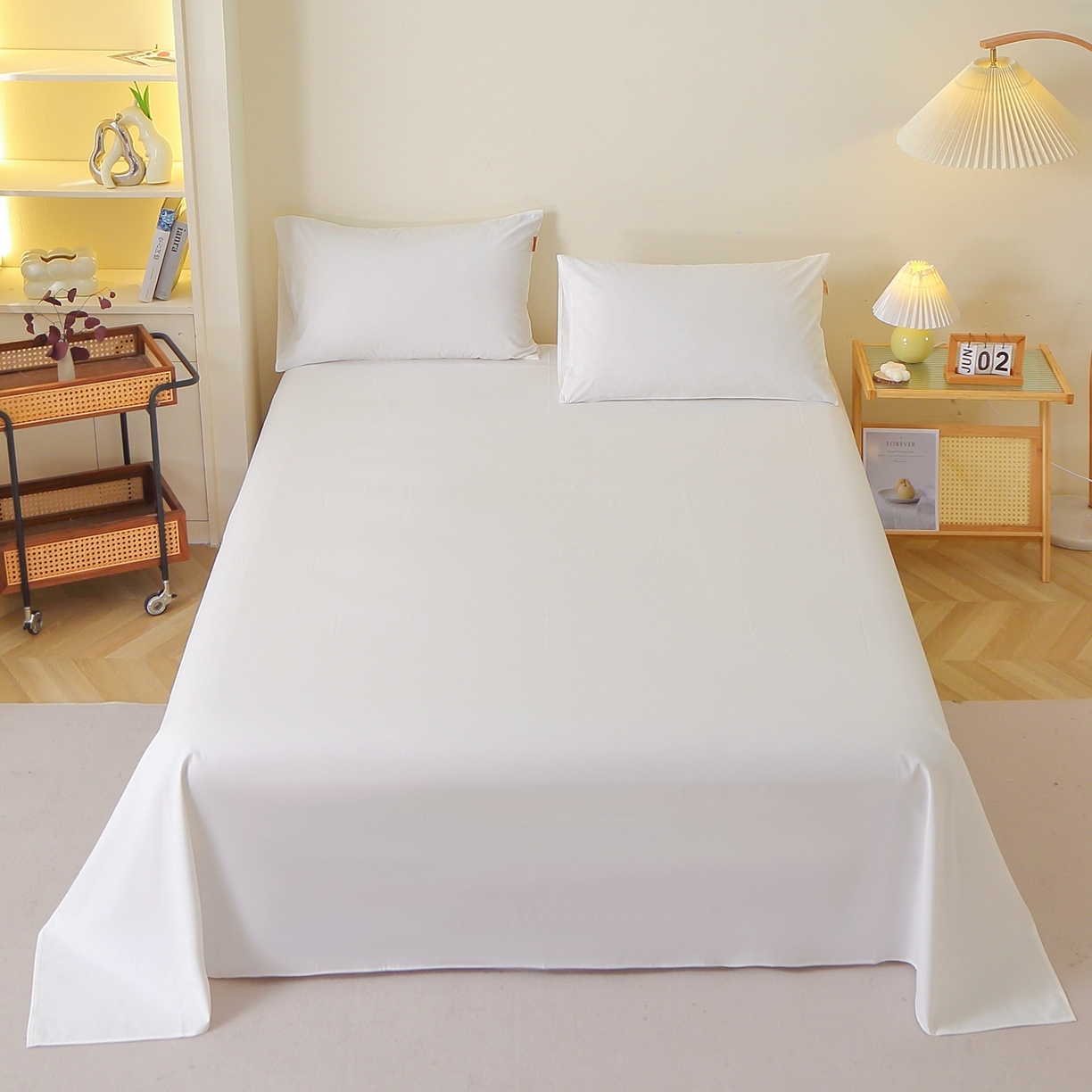 91家纺网 家纺一手货源 找家纺 晶缦家纺 2025新款100%纯棉13376纯色喷气全棉磨毛四件套和单品被套床单床笠枕套-单床单 暖芸馨-本白色