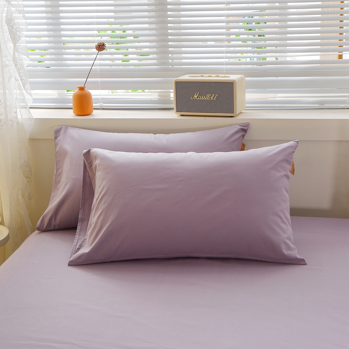 91家纺网 家纺一手货源 找家纺 晶缦家纺 2025新款100%纯棉13376纯色喷气全棉磨毛四件套和单品被套床单床笠枕套-单床单 暖芸馨-浅陌紫