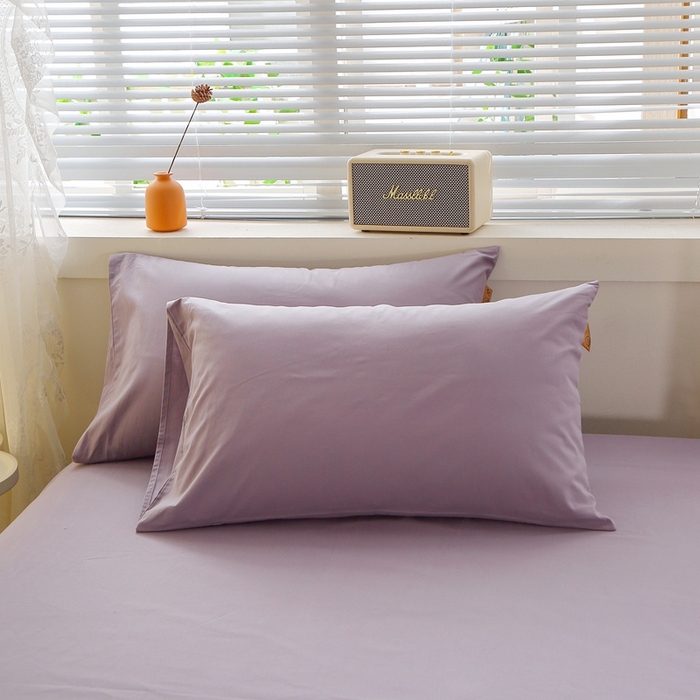 91家纺网 家纺一手货源 找家纺 晶缦家纺 2025新款100%纯棉13376纯色喷气全棉磨毛四件套和单品被套床单床笠枕套-单枕套 暖芸馨-浅陌紫