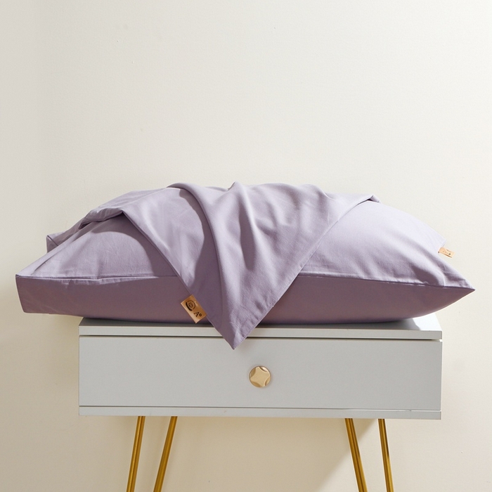 91家纺网 家纺一手货源 找家纺 晶缦家纺 2025新款100%纯棉13376纯色喷气全棉磨毛四件套和单品被套床单床笠枕套-单枕套 暖芸馨-浅陌紫