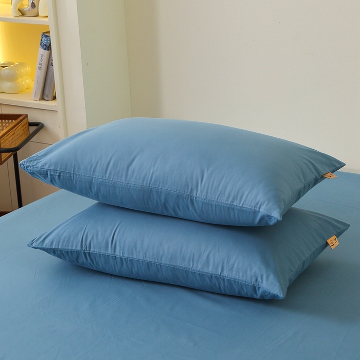 91家纺网 家纺一手货源 找家纺 晶缦家纺 2025新款100%纯棉13376纯色喷气全棉磨毛四件套和单品被套床单床笠枕套-单枕套 暖芸馨-蝶翅蓝