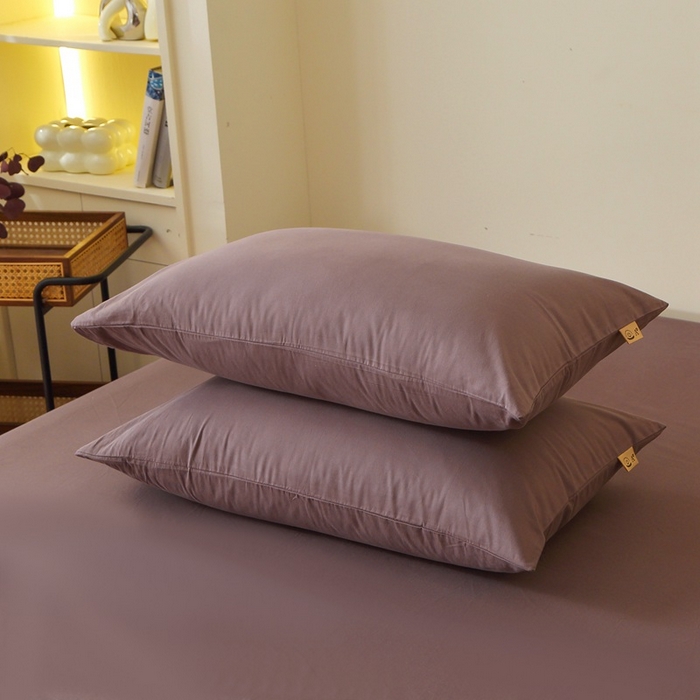 91家纺网 家纺一手货源 找家纺 晶缦家纺 2025新款100%纯棉13376纯色喷气全棉磨毛四件套和单品被套床单床笠枕套-单枕套 暖芸馨-深松棕