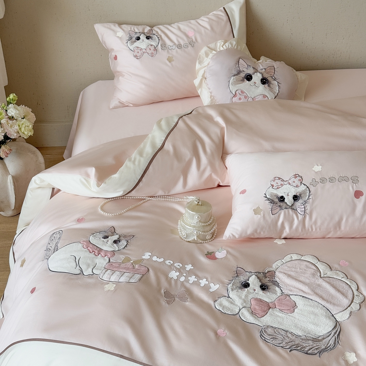 91家纺网 家纺一手货源 找家纺 （总）佳汐蓝家纺 2025新款百支全棉长绒棉贡缎四件套-布偶猫