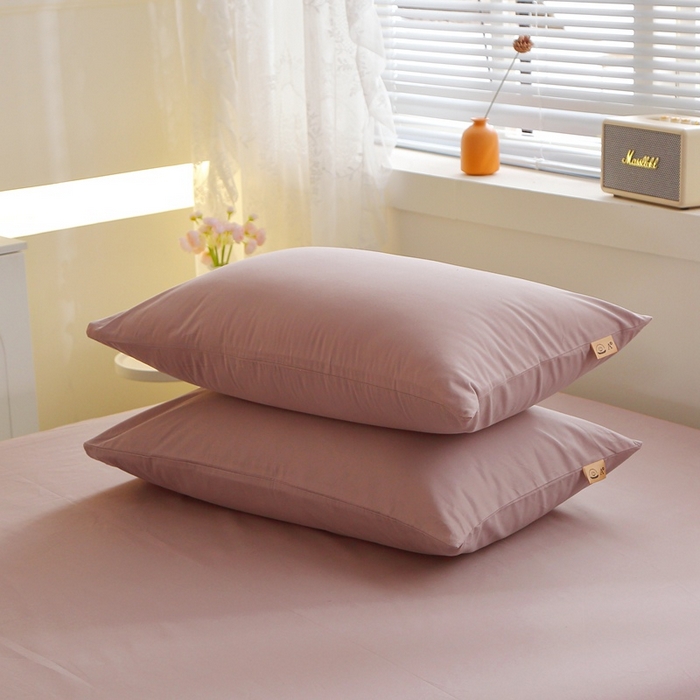 91家纺网 家纺一手货源 找家纺 晶缦家纺 2025新款100%纯棉13376纯色喷气全棉磨毛四件套和单品被套床单床笠枕套-单枕套 暖芸馨-暖贝粉