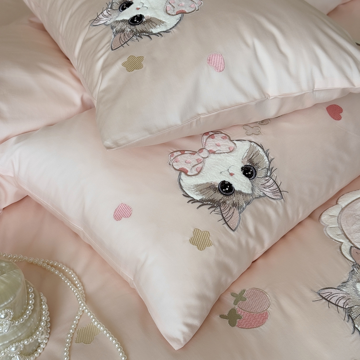 91家纺网 家纺一手货源 找家纺 （总）佳汐蓝家纺 2025新款百支全棉长绒棉贡缎四件套-布偶猫