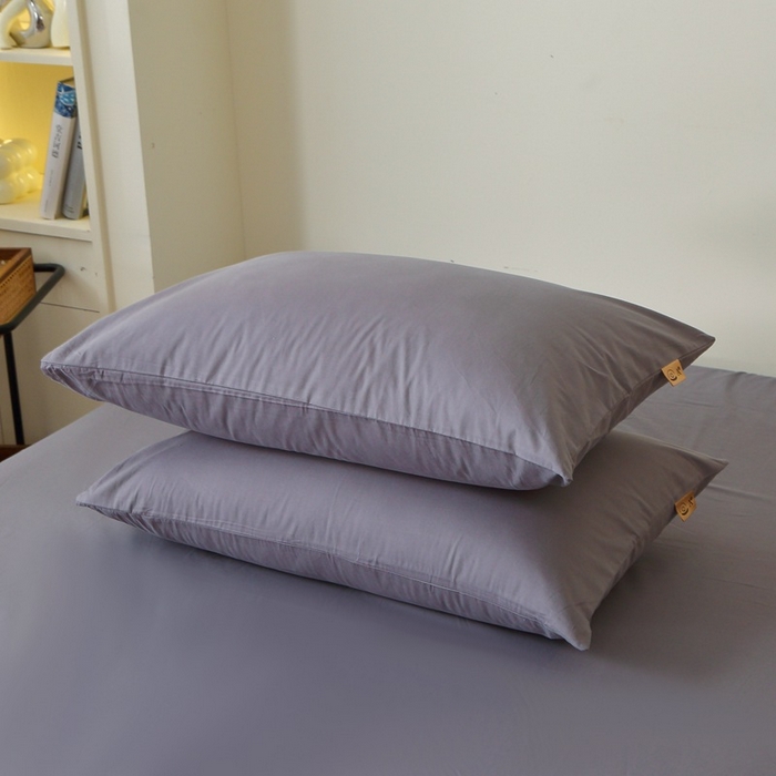 91家纺网 家纺一手货源 找家纺 晶缦家纺 2025新款100%纯棉13376纯色喷气全棉磨毛四件套和单品被套床单床笠枕套-单枕套 暖芸馨-深青灰