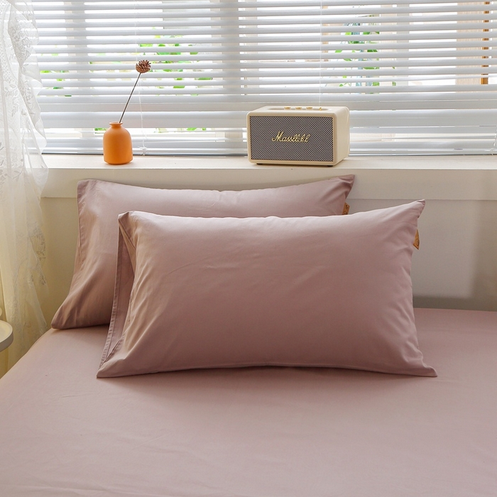 91家纺网 家纺一手货源 找家纺 晶缦家纺 2025新款100%纯棉13376纯色喷气全棉磨毛四件套和单品被套床单床笠枕套-单枕套 暖芸馨-暖贝粉