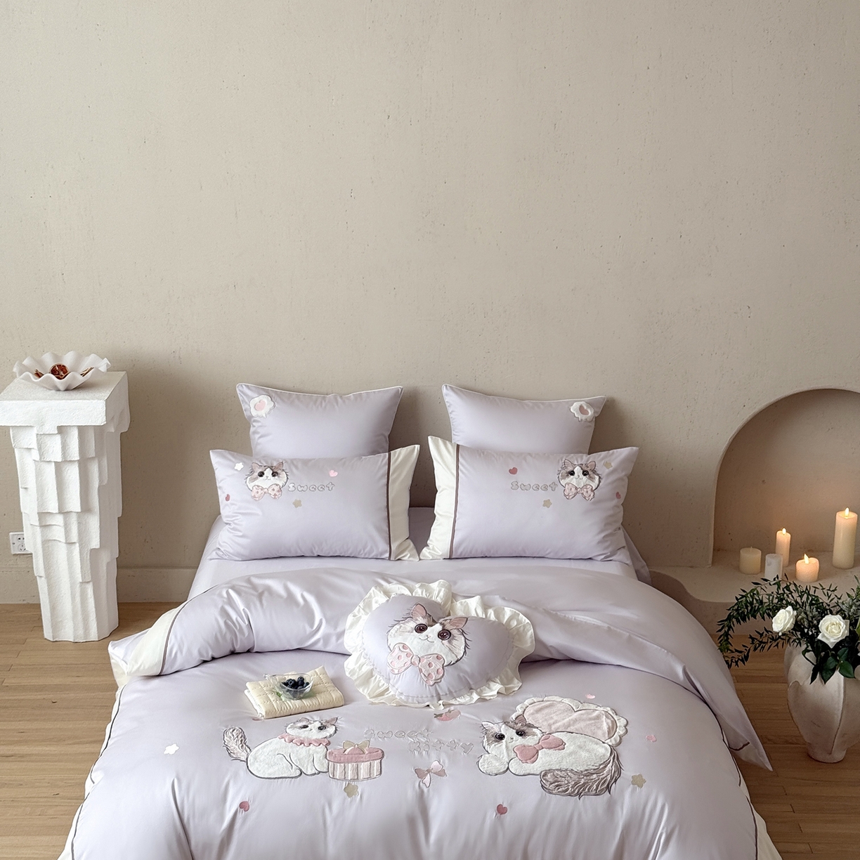 91家纺网 家纺一手货源 找家纺 佳汐蓝家纺 2025新款百支全棉长绒棉贡缎四件套-布偶猫 布偶猫 紫