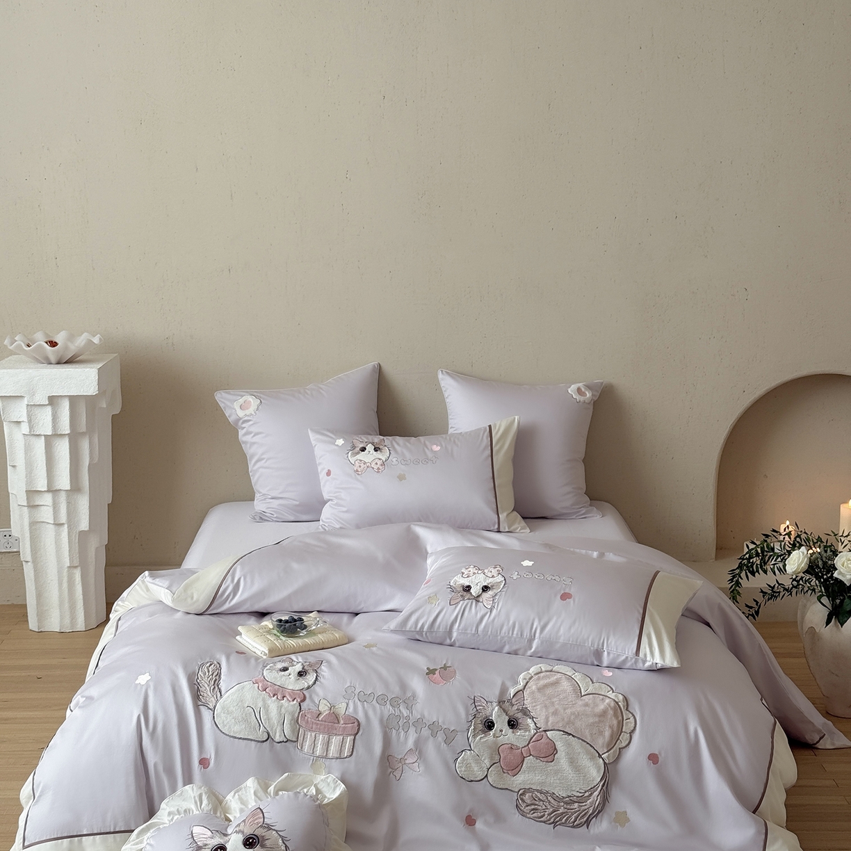 佳汐蓝家纺 2025新款百支全棉长绒棉贡缎四件套-布偶猫 布偶猫 紫