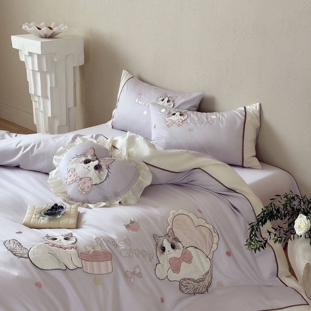 91家纺网 家纺一手货源 找家纺 佳汐蓝家纺 2025新款百支全棉长绒棉贡缎四件套-布偶猫 布偶猫 紫