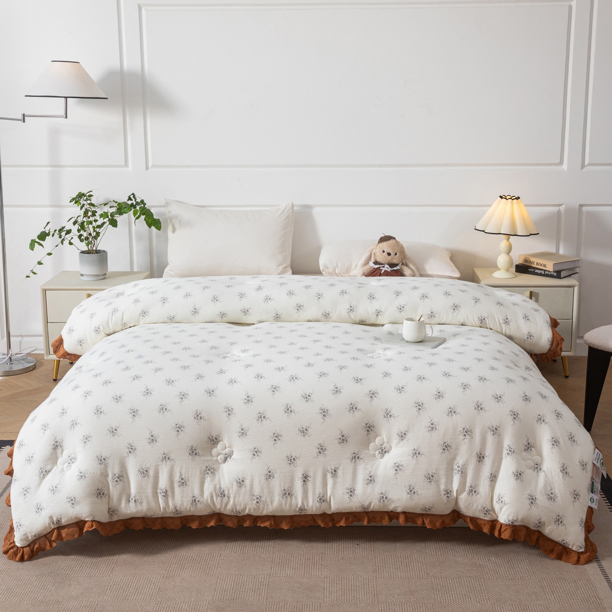 91家纺网 家纺一手货源 找家纺 大世界被王 2025新款糯糯棉韩系花边冬被被子被芯 木槿