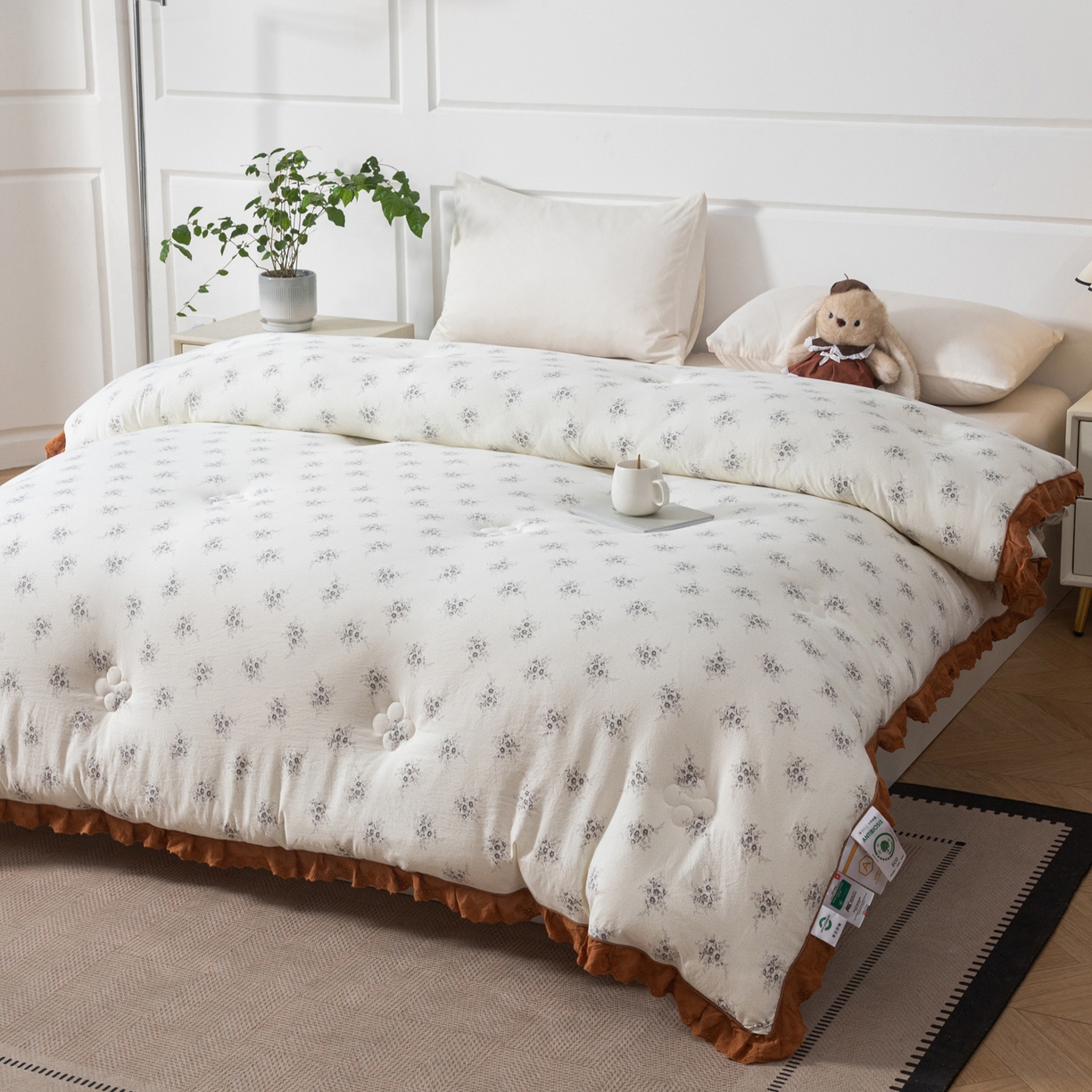 91家纺网 家纺一手货源 找家纺 大世界被王 2025新款糯糯棉韩系花边冬被被子被芯 木槿