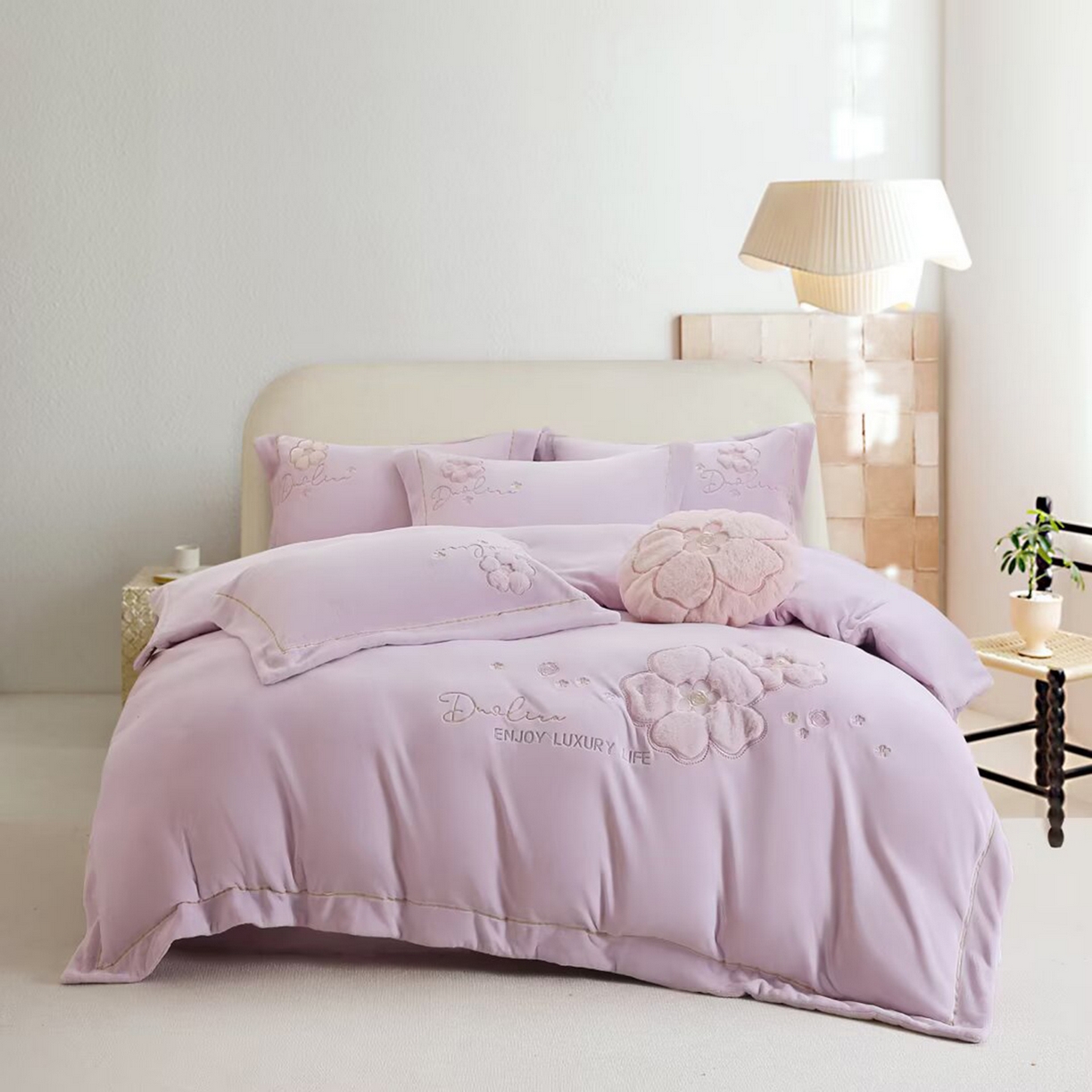 91家纺网 家纺一手货源 找家纺 （总）棉生活家纺 2025新款高奢工艺260克A类牛奶绒兔毛贴布绣四件套-秀妍