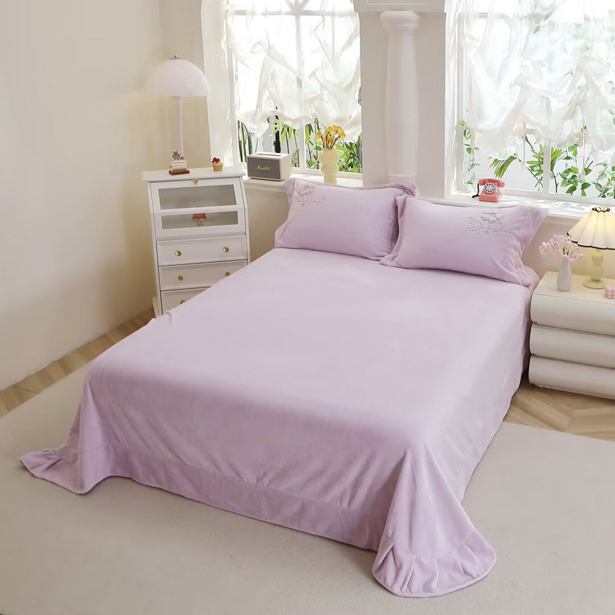 91家纺网 家纺一手货源 找家纺 棉生活家纺 2025新款高奢工艺260克A类牛奶绒兔毛贴布绣四件套-秀妍 秀妍-浪漫紫