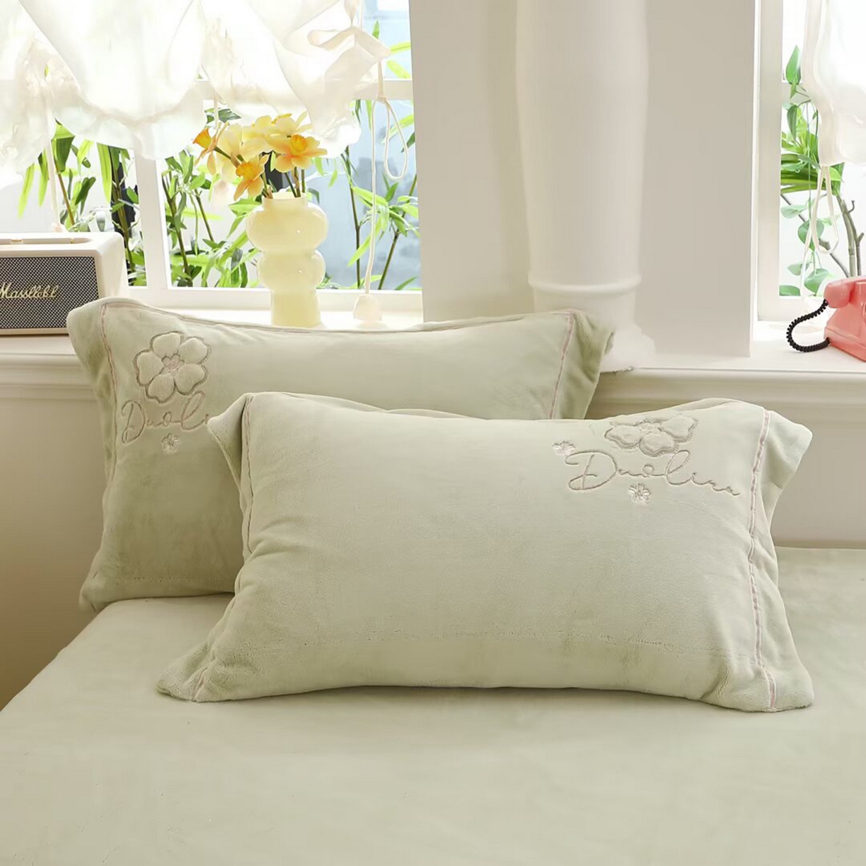 91家纺网 家纺一手货源 找家纺 棉生活家纺 2025新款高奢工艺260克A类牛奶绒兔毛贴布绣四件套-秀妍 秀妍-青草绿