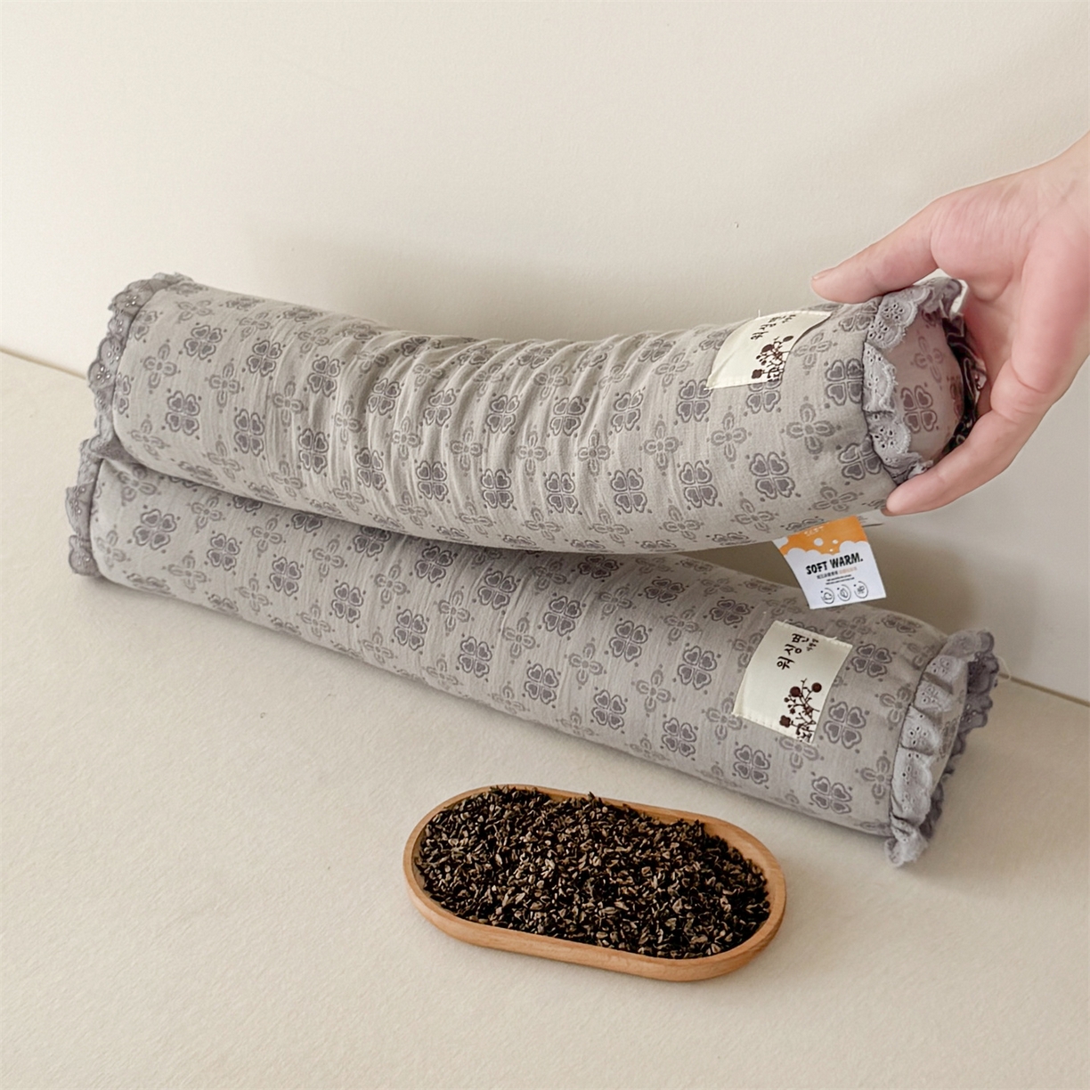 91家纺网 家纺一手货源 找家纺 麦肯锡 2025新款双层纱圆柱荞麦枕 枕头枕芯 灰色/只