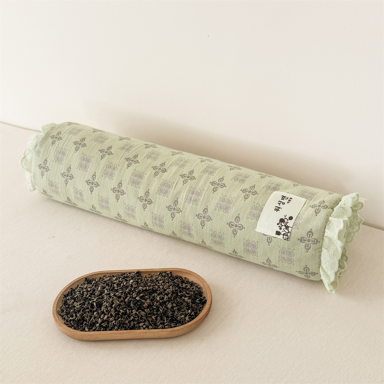 91家纺网 家纺一手货源 找家纺 麦肯锡 2025新款双层纱圆柱荞麦枕 枕头枕芯 绿色/对