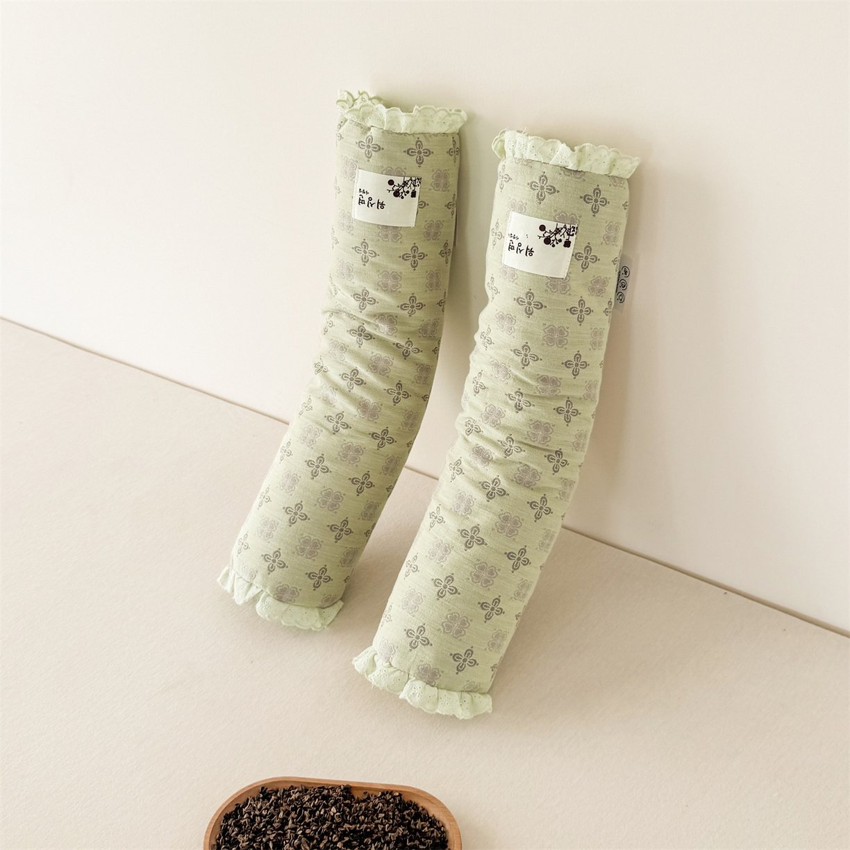 91家纺网 家纺一手货源 找家纺 麦肯锡 2025新款双层纱圆柱荞麦枕 枕头枕芯 绿色/对