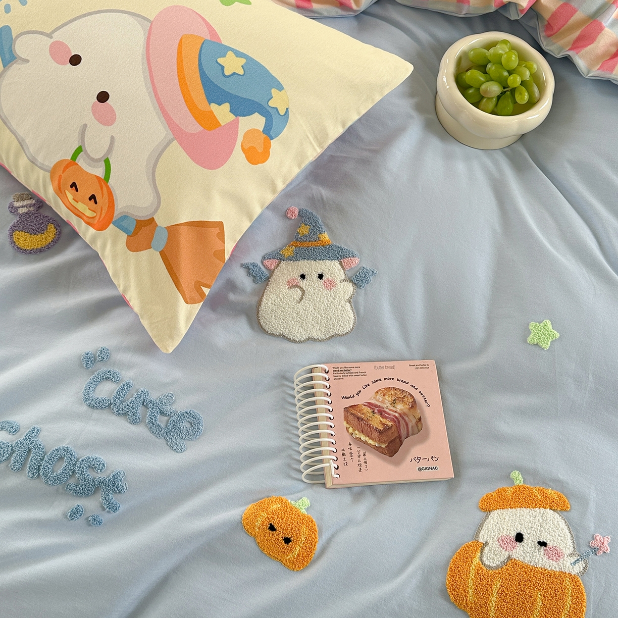 91家纺网 家纺一手货源 找家纺 柚子YOUTH 2025新款全棉秋冬磨毛毛巾绣四件套 南瓜巫师