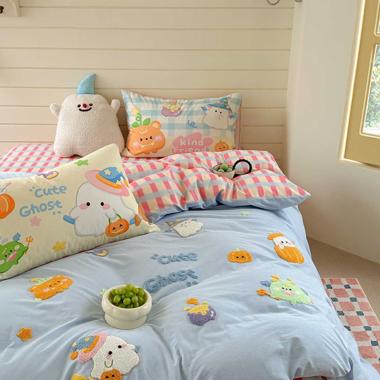 91家纺网 家纺一手货源 找家纺 柚子YOUTH 2025新款全棉秋冬磨毛毛巾绣四件套 南瓜巫师