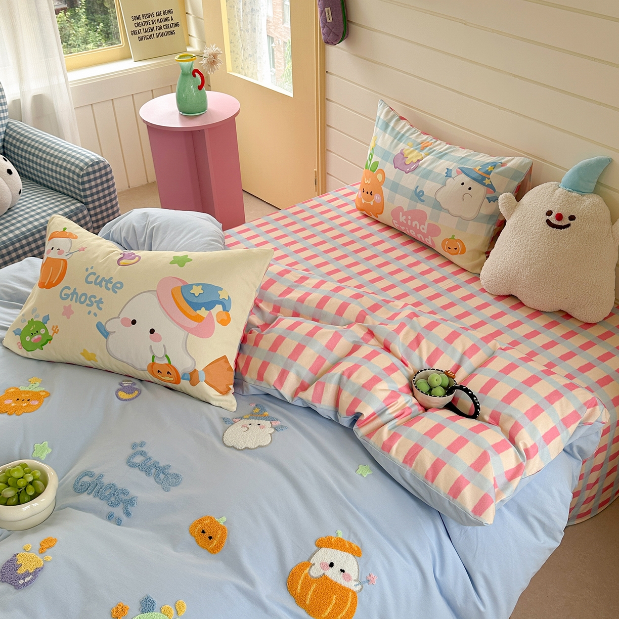 91家纺网 家纺一手货源 找家纺 柚子YOUTH 2025新款全棉秋冬磨毛毛巾绣四件套 南瓜巫师