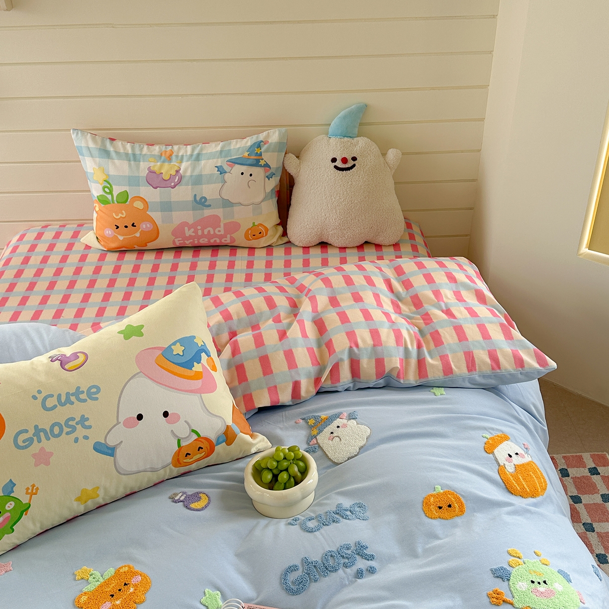 91家纺网 家纺一手货源 找家纺 柚子YOUTH 2025新款全棉秋冬磨毛毛巾绣四件套 南瓜巫师