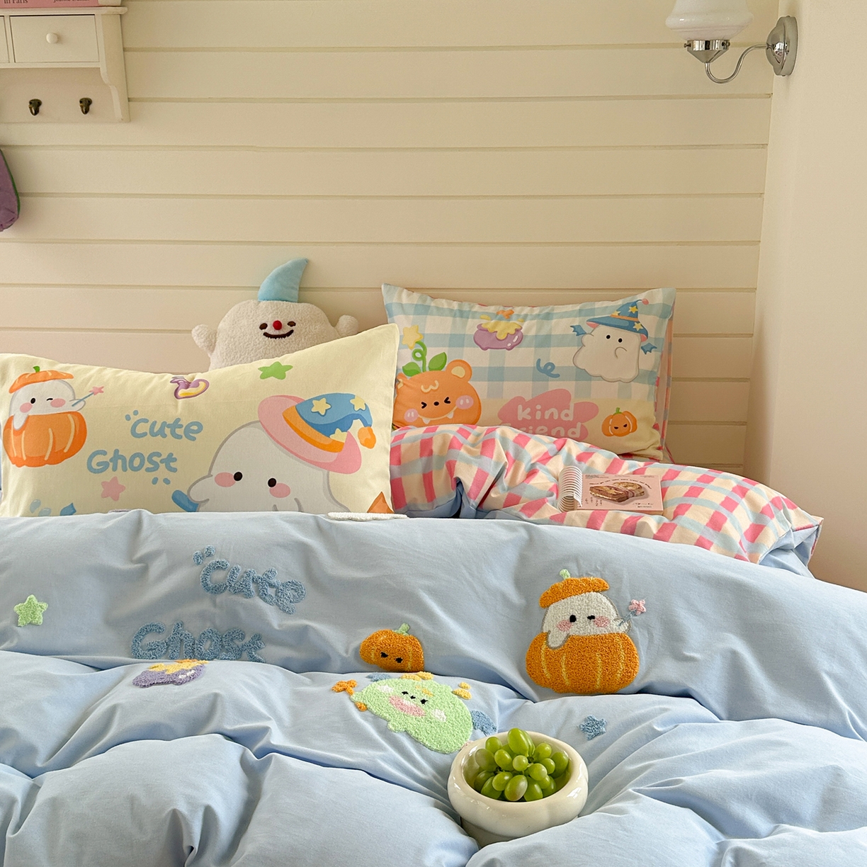 91家纺网 家纺一手货源 找家纺 柚子YOUTH 2025新款全棉秋冬磨毛毛巾绣四件套 南瓜巫师