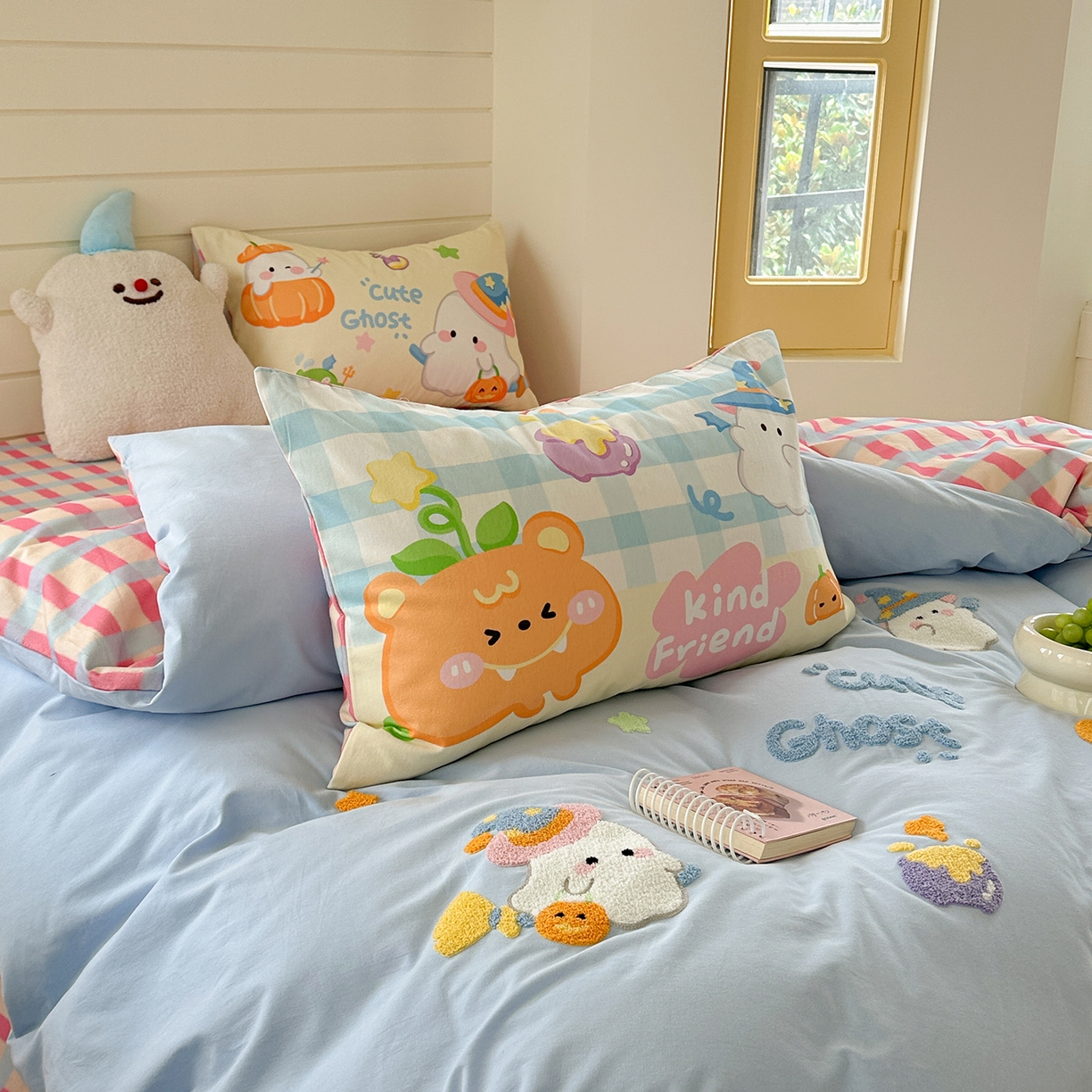 91家纺网 家纺一手货源 找家纺 柚子YOUTH 2025新款全棉秋冬磨毛毛巾绣四件套 南瓜巫师