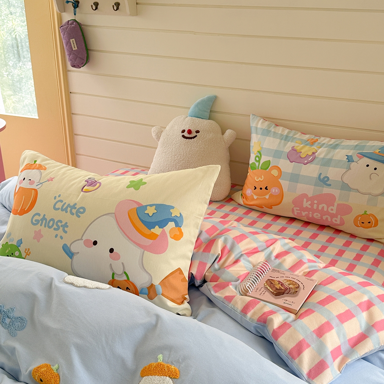 91家纺网 家纺一手货源 找家纺 柚子YOUTH 2025新款全棉秋冬磨毛毛巾绣四件套 南瓜巫师