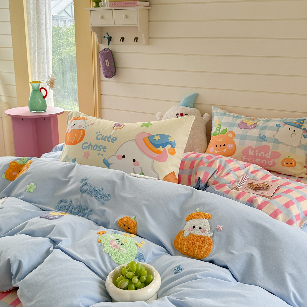 91家纺网 家纺一手货源 找家纺 柚子YOUTH 2025新款全棉秋冬磨毛毛巾绣四件套 南瓜巫师