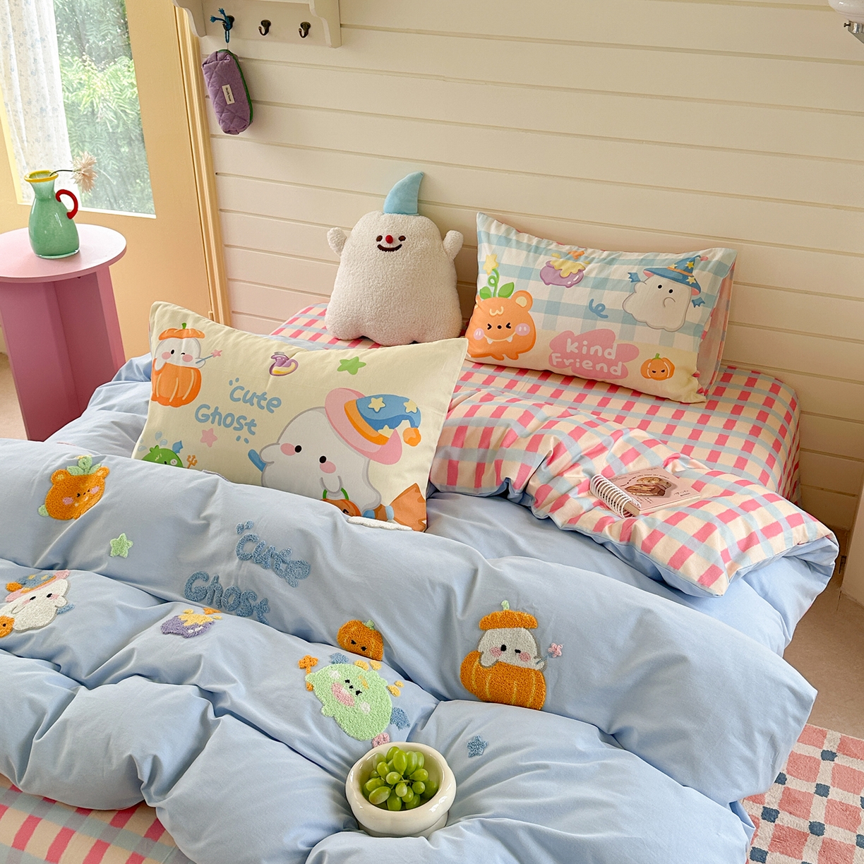 91家纺网 家纺一手货源 找家纺 柚子YOUTH 2025新款全棉秋冬磨毛毛巾绣四件套 南瓜巫师