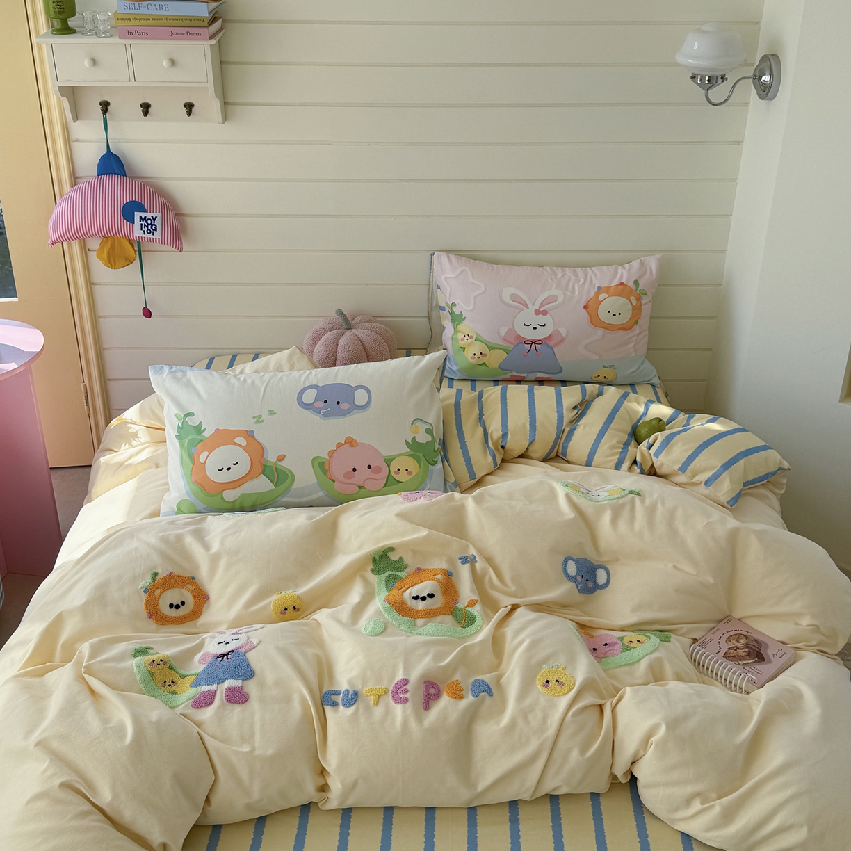 柚子YOUTH 2025新款全棉秋冬磨毛毛巾绣四件套 豌豆