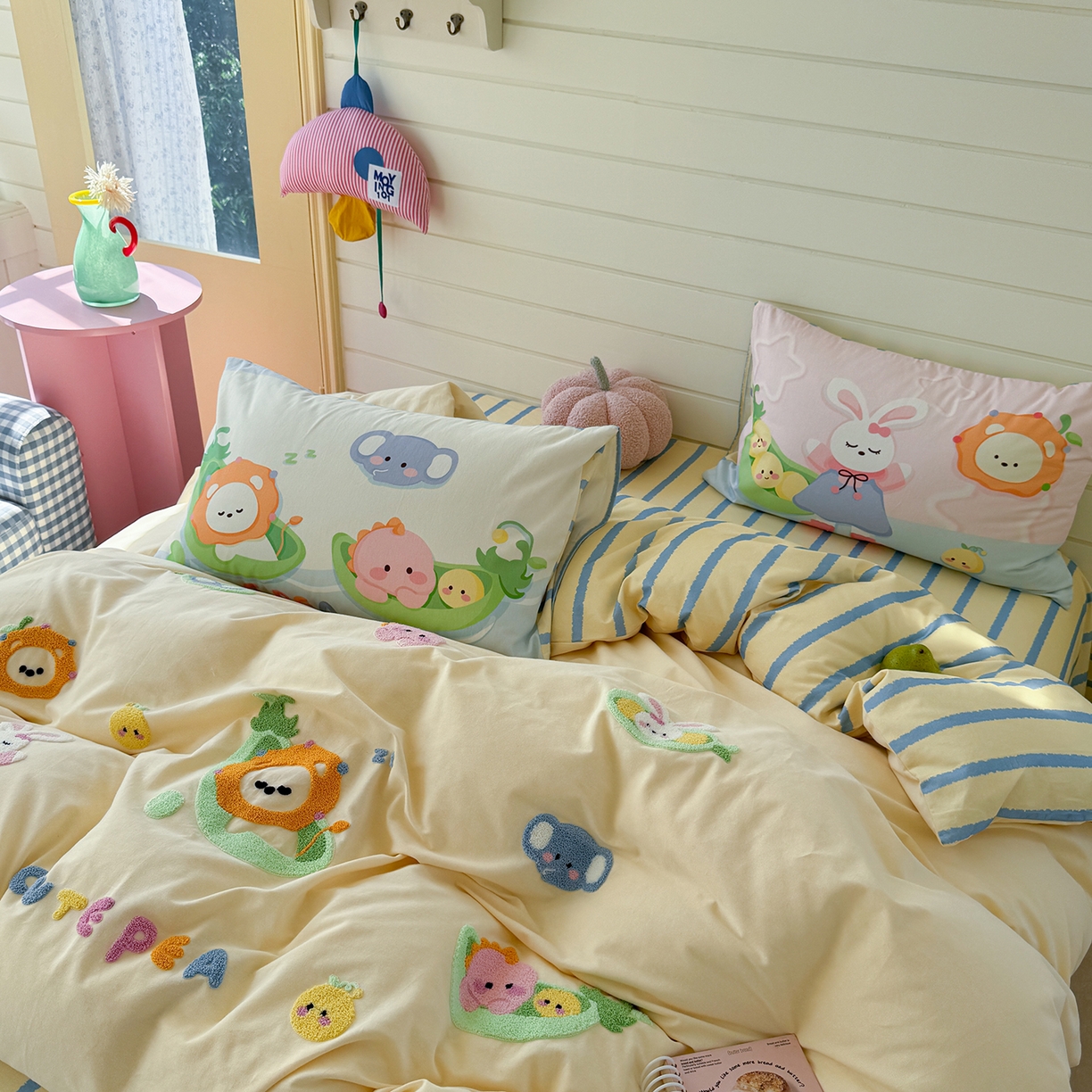 91家纺网 家纺一手货源 找家纺 柚子YOUTH 2025新款全棉秋冬磨毛毛巾绣四件套 豌豆