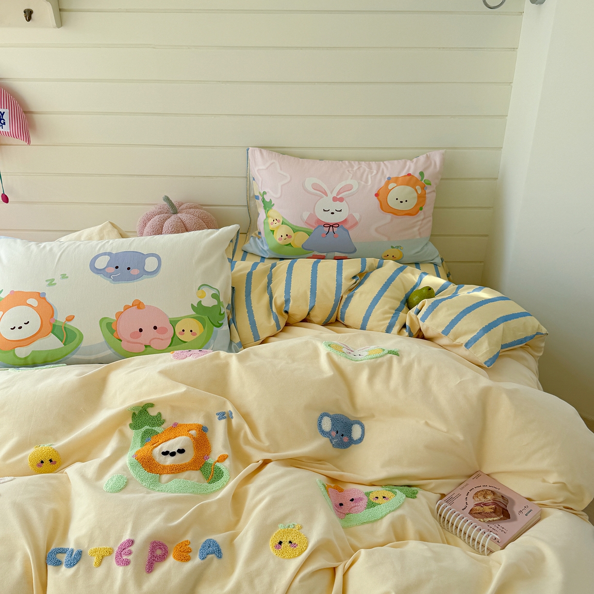 91家纺网 家纺一手货源 找家纺 柚子YOUTH 2025新款全棉秋冬磨毛毛巾绣四件套 豌豆