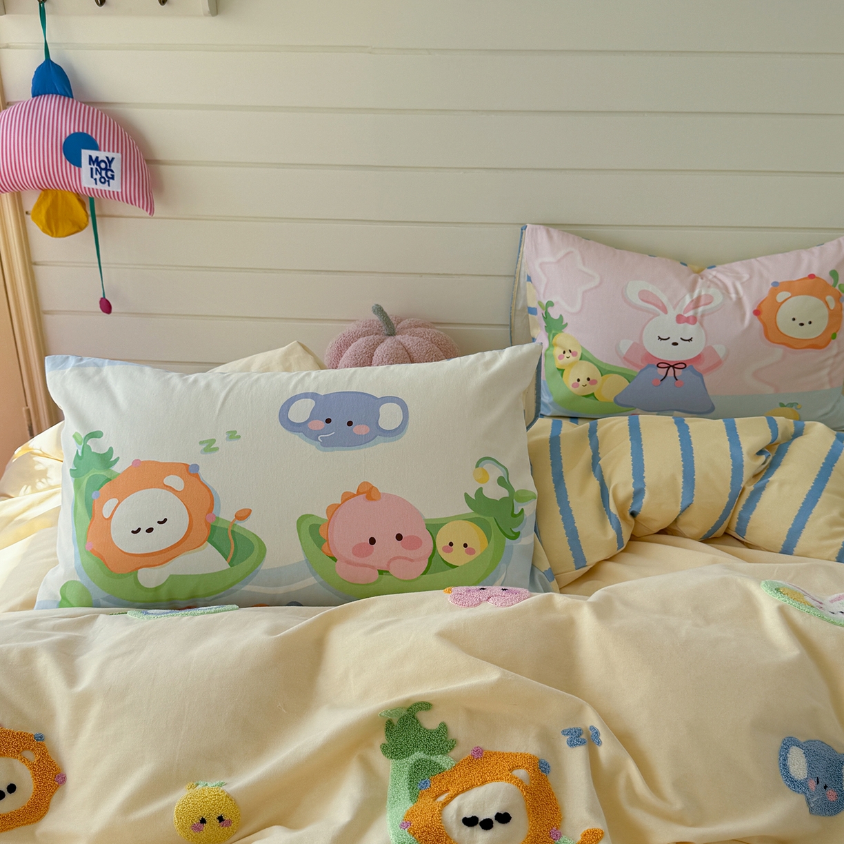 91家纺网 家纺一手货源 找家纺 柚子YOUTH 2025新款全棉秋冬磨毛毛巾绣四件套 豌豆