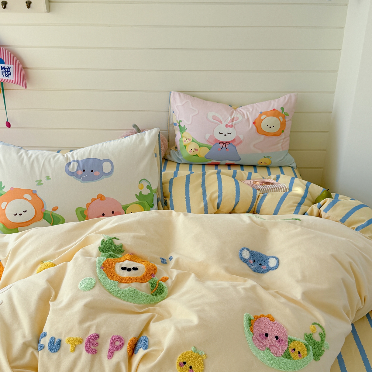 91家纺网 家纺一手货源 找家纺 柚子YOUTH 2025新款全棉秋冬磨毛毛巾绣四件套 豌豆