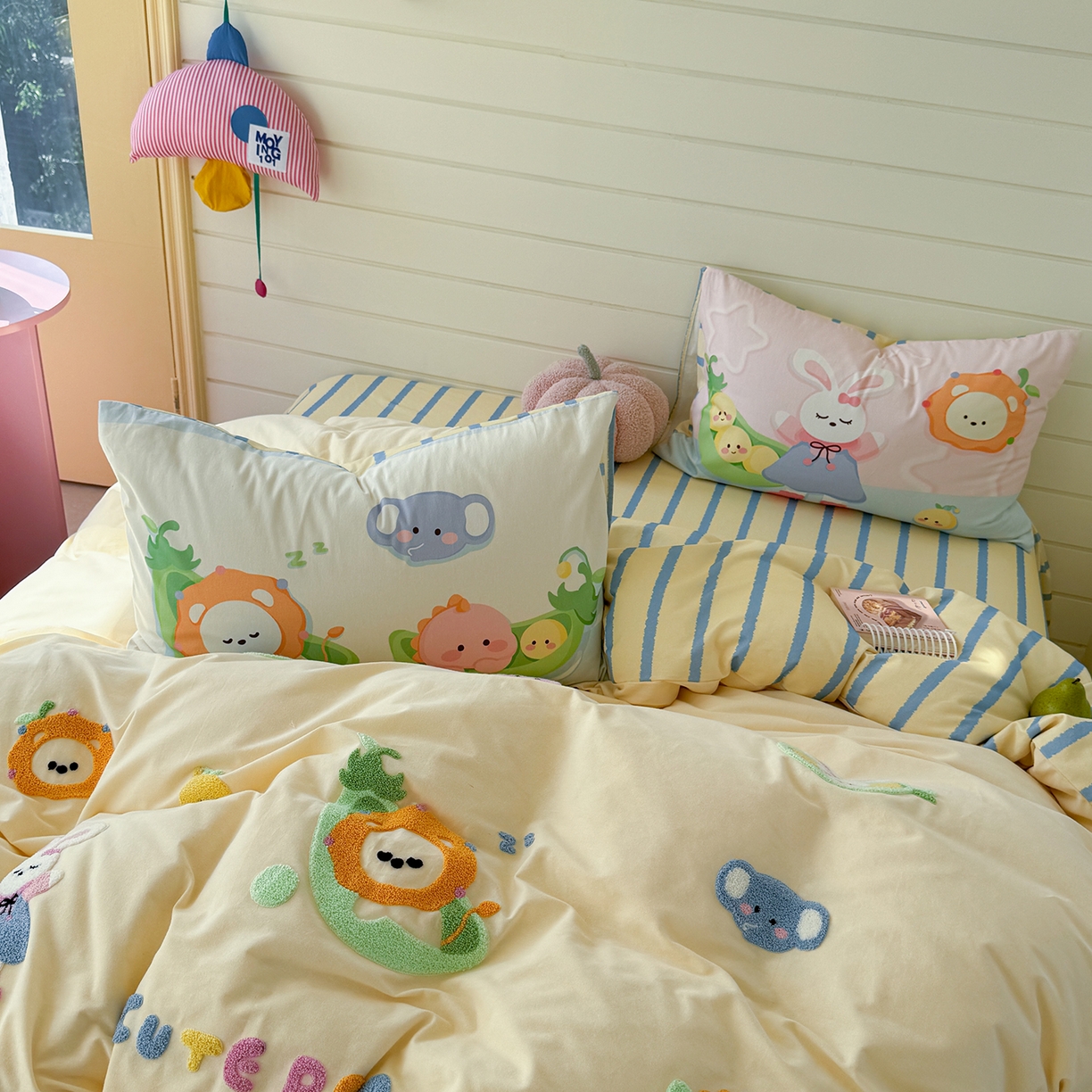 91家纺网 家纺一手货源 找家纺 柚子YOUTH 2025新款全棉秋冬磨毛毛巾绣四件套 豌豆