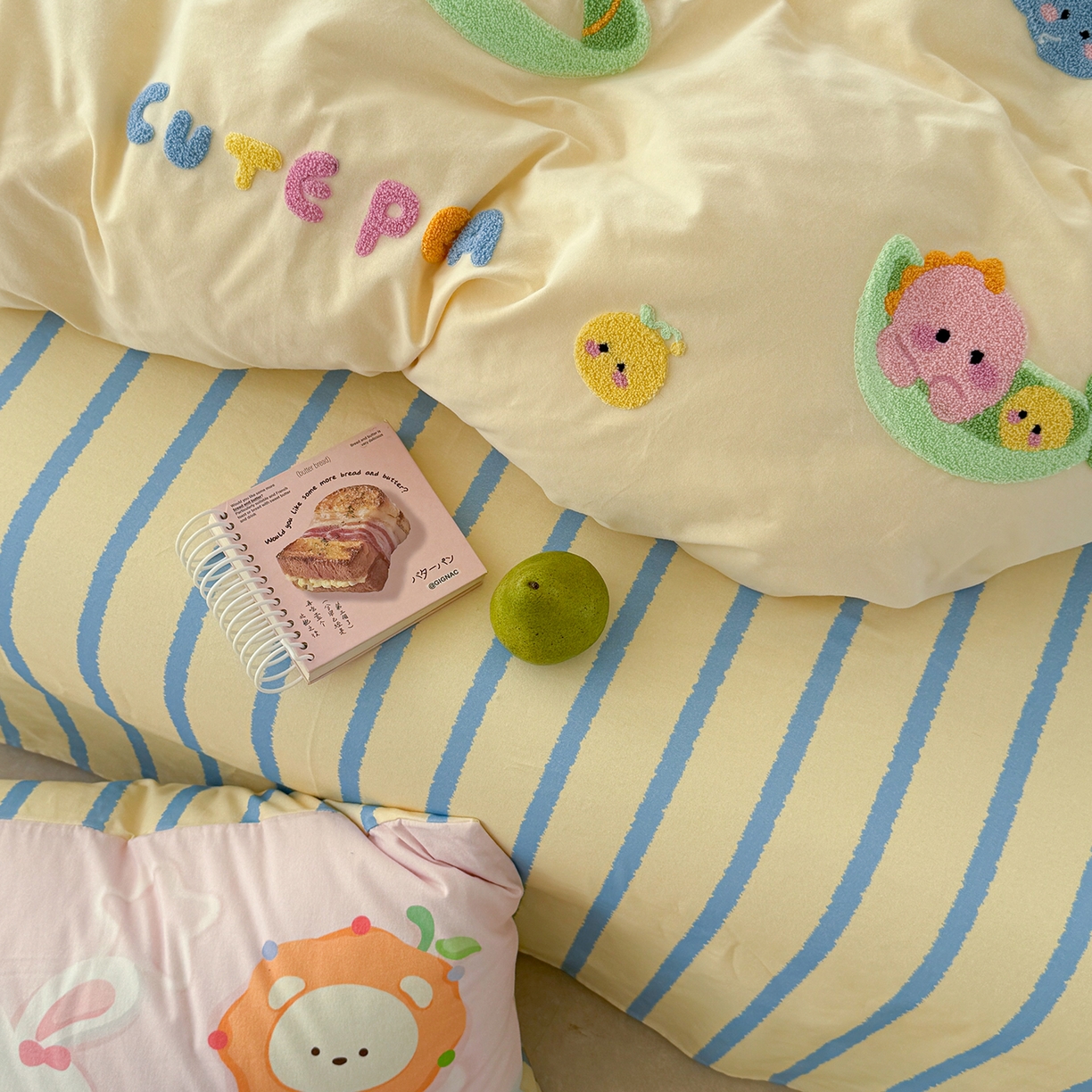 91家纺网 家纺一手货源 找家纺 柚子YOUTH 2025新款全棉秋冬磨毛毛巾绣四件套 豌豆