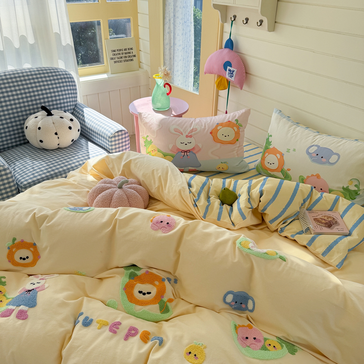 91家纺网 家纺一手货源 找家纺 柚子YOUTH 2025新款全棉秋冬磨毛毛巾绣四件套 豌豆