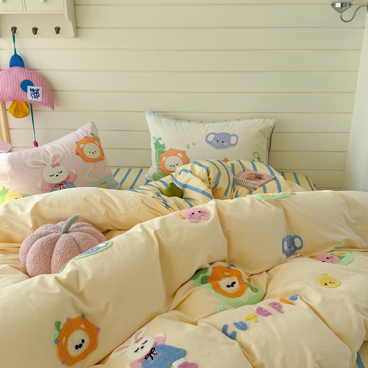 91家纺网 家纺一手货源 找家纺 柚子YOUTH 2025新款全棉秋冬磨毛毛巾绣四件套 豌豆