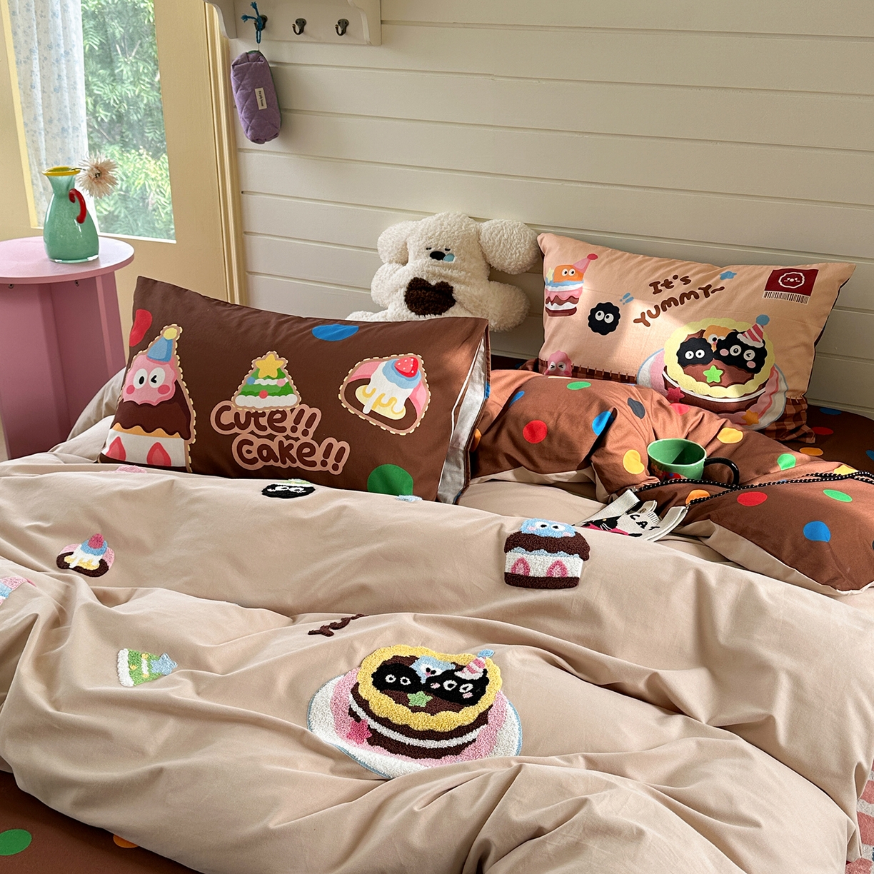 91家纺网 家纺一手货源 找家纺 柚子YOUTH 2025新款全棉秋冬磨毛毛巾绣四件套 小黑豆