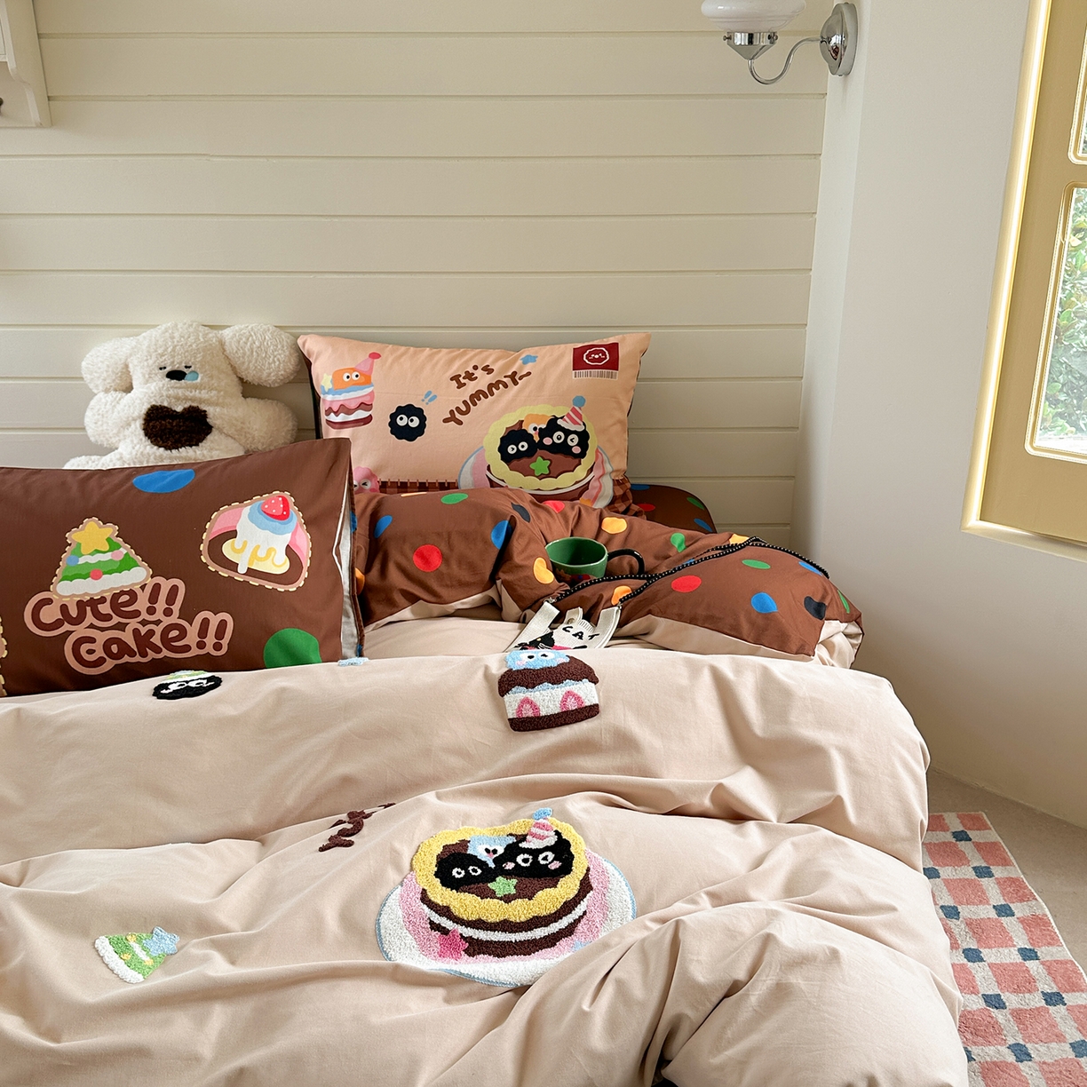 91家纺网 家纺一手货源 找家纺 柚子YOUTH 2025新款全棉秋冬磨毛毛巾绣四件套 小黑豆