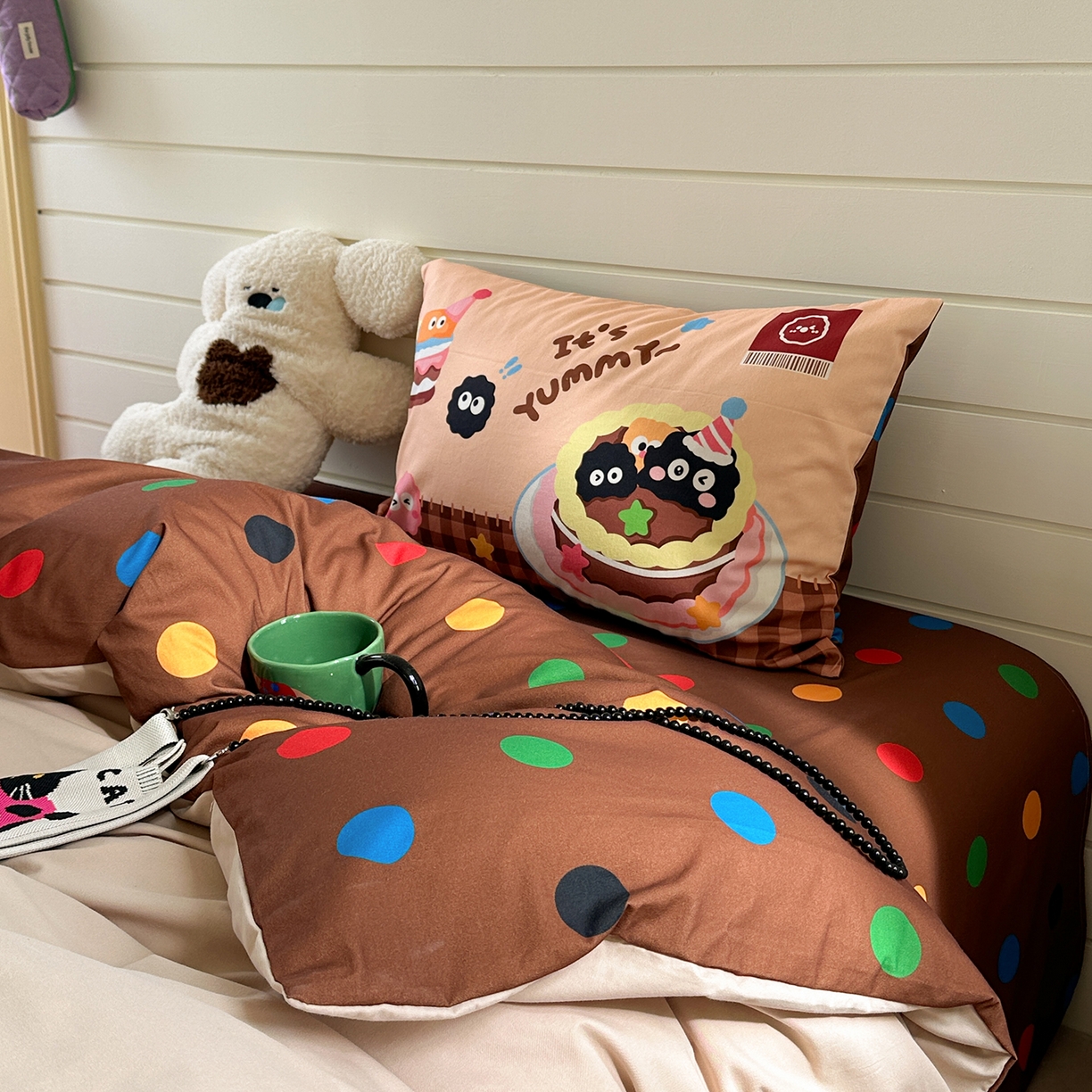 91家纺网 家纺一手货源 找家纺 柚子YOUTH 2025新款全棉秋冬磨毛毛巾绣四件套 小黑豆